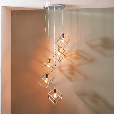 Pacific Lifestyle Lighting Alessio Shiny Nickel Metal Five Cube Pendant House of Isabella UK