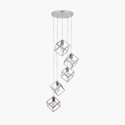 Pacific Lifestyle Lighting Alessio Shiny Nickel Metal Five Cube Pendant House of Isabella UK