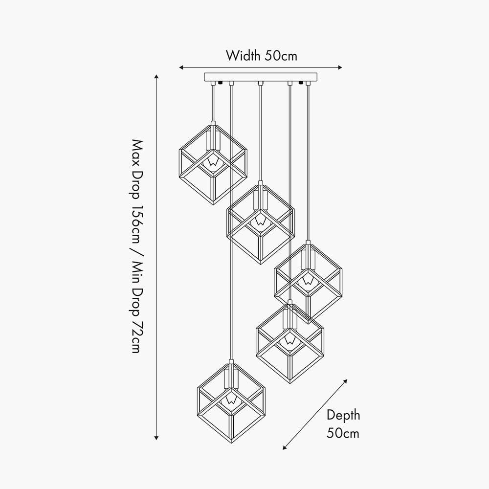 Pacific Lifestyle Lighting Alessio Shiny Nickel Metal Five Cube Pendant House of Isabella UK