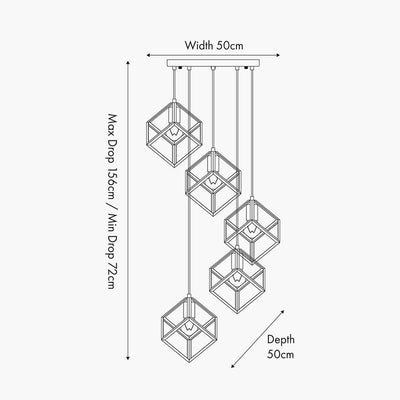 Pacific Lifestyle Lighting Alessio Shiny Nickel Metal Five Cube Pendant House of Isabella UK