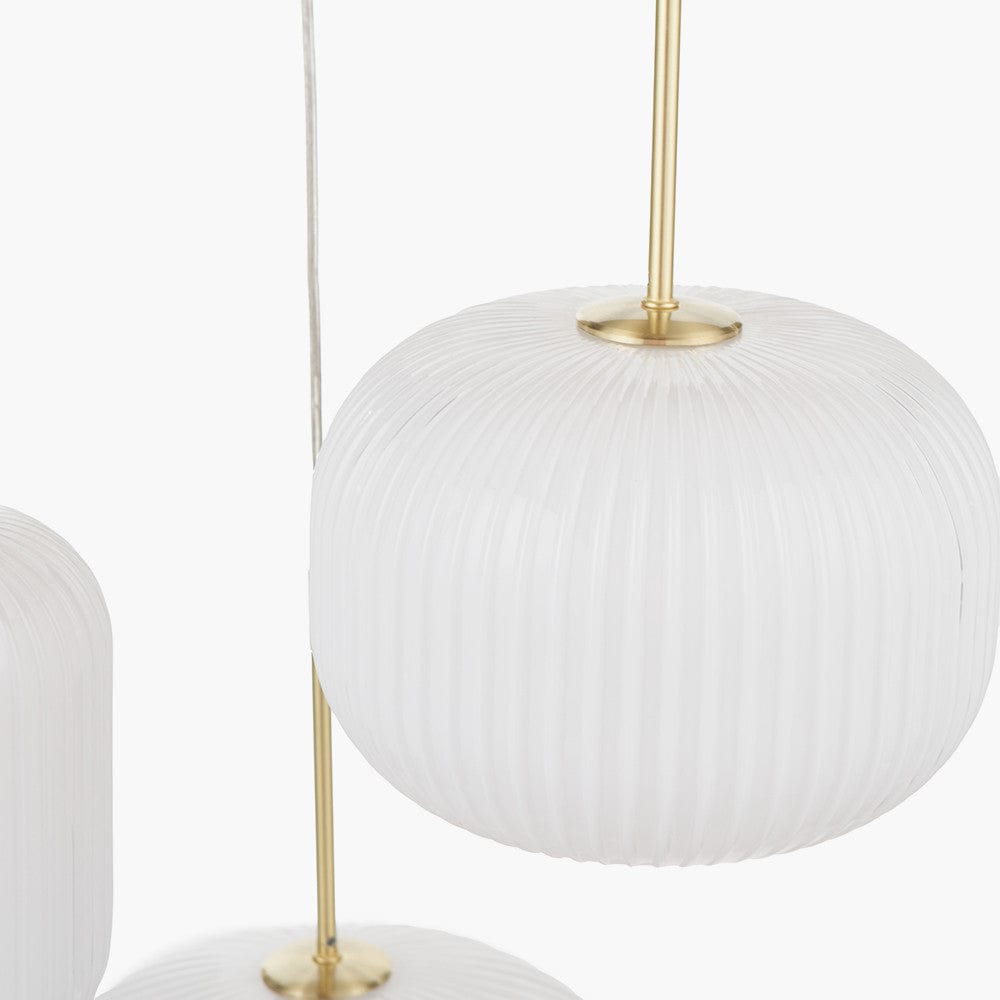 Alexa White Ribbed Glass & Gold Metal Multi Drop Pendant.
