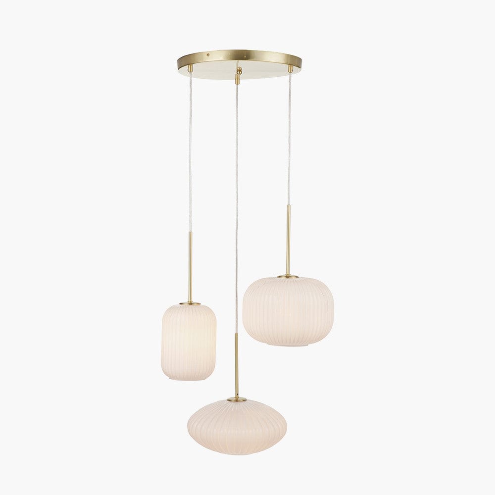 Pacific Lifestyle Lighting Alexa White Ribbed Glass & Gold Metal Multi Drop Pendant House of Isabella UK