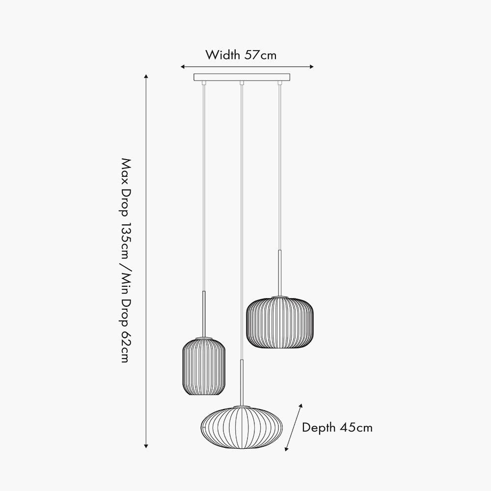 Alexa White Ribbed Glass & Gold Metal Multi Drop Pendant.