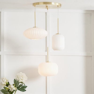 Pacific Lifestyle Lighting Alexa White Ribbed Glass & Gold Metal Multi Drop Pendant House of Isabella UK