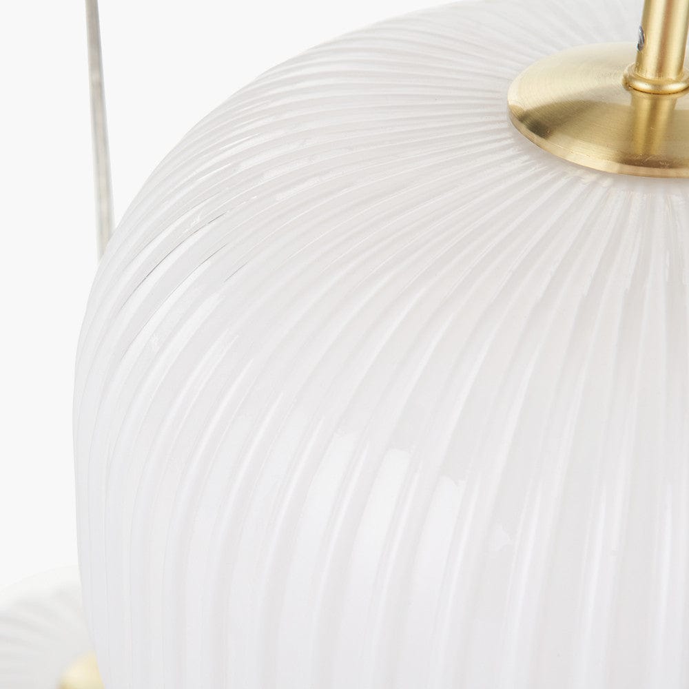 Alexa White Ribbed Glass & Gold Metal Multi Drop Pendant.