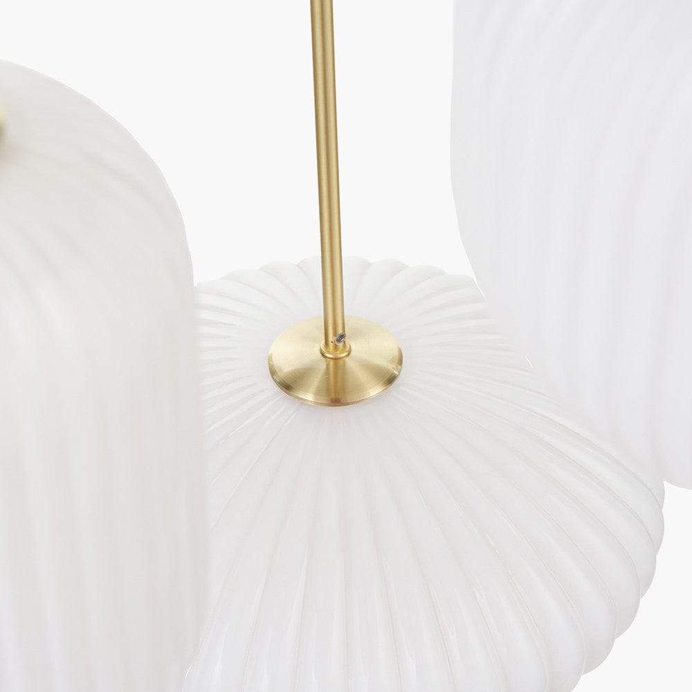 Alexa White Ribbed Glass & Gold Metal Multi Drop Pendant.