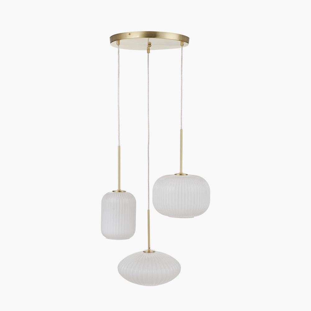 Alexa White Ribbed Glass & Gold Metal Multi Drop Pendant.