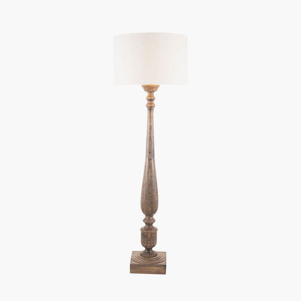Alia Grey Wash Turned Mango Wood Floor Lamp - Base Only.