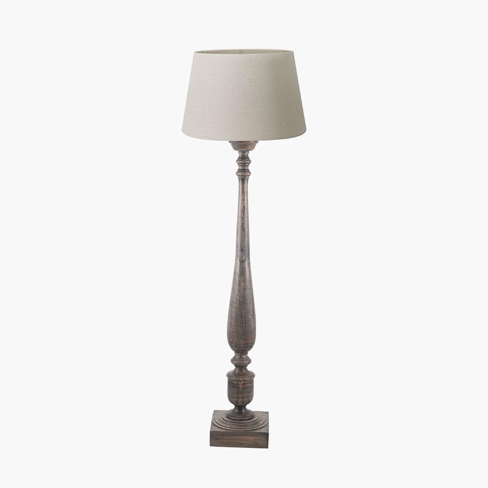 Alia Grey Wash Turned Mango Wood Floor Lamp Base with Coast 50cm Cream Calico Tapered Lampshade.