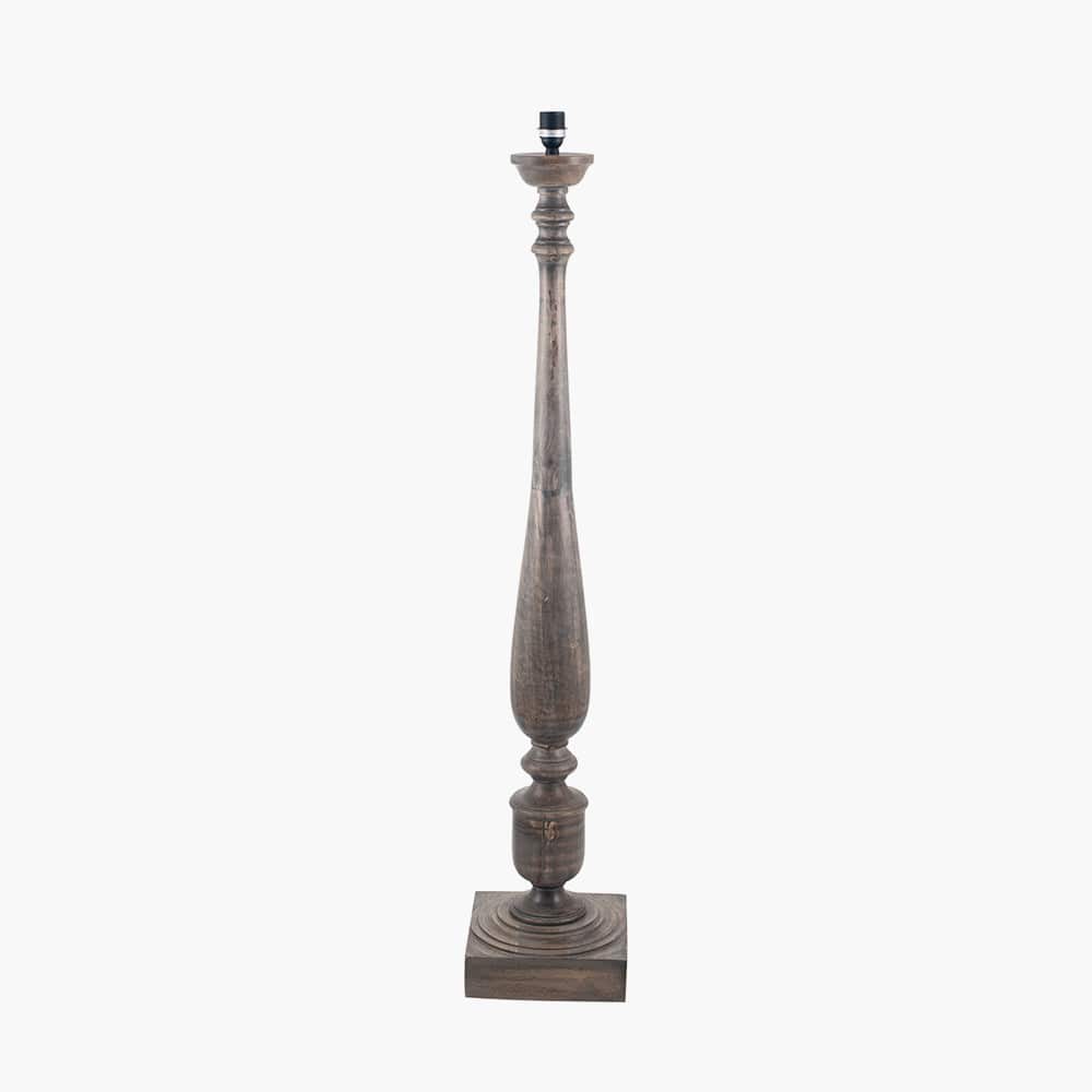 Pacific Lifestyle Lighting Alia Grey Wash Turned Mango Wood Floor Lamp Base with Thiago 45cm Cinnamon Stripe Mushroom Pleat Tapered Lampshade House of Isabella UK