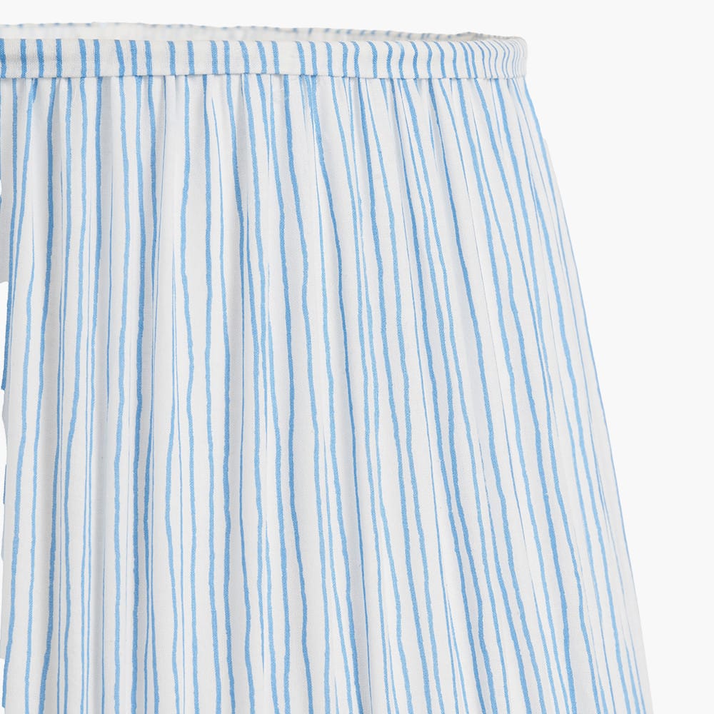 Pacific Lifestyle Lighting Alia Grey Wash Turned Mango Wood Floor Lamp Base with Thiago 45cm Ocean Blue Stripe Mushroom Pleat Tapered Lampshade House of Isabella UK