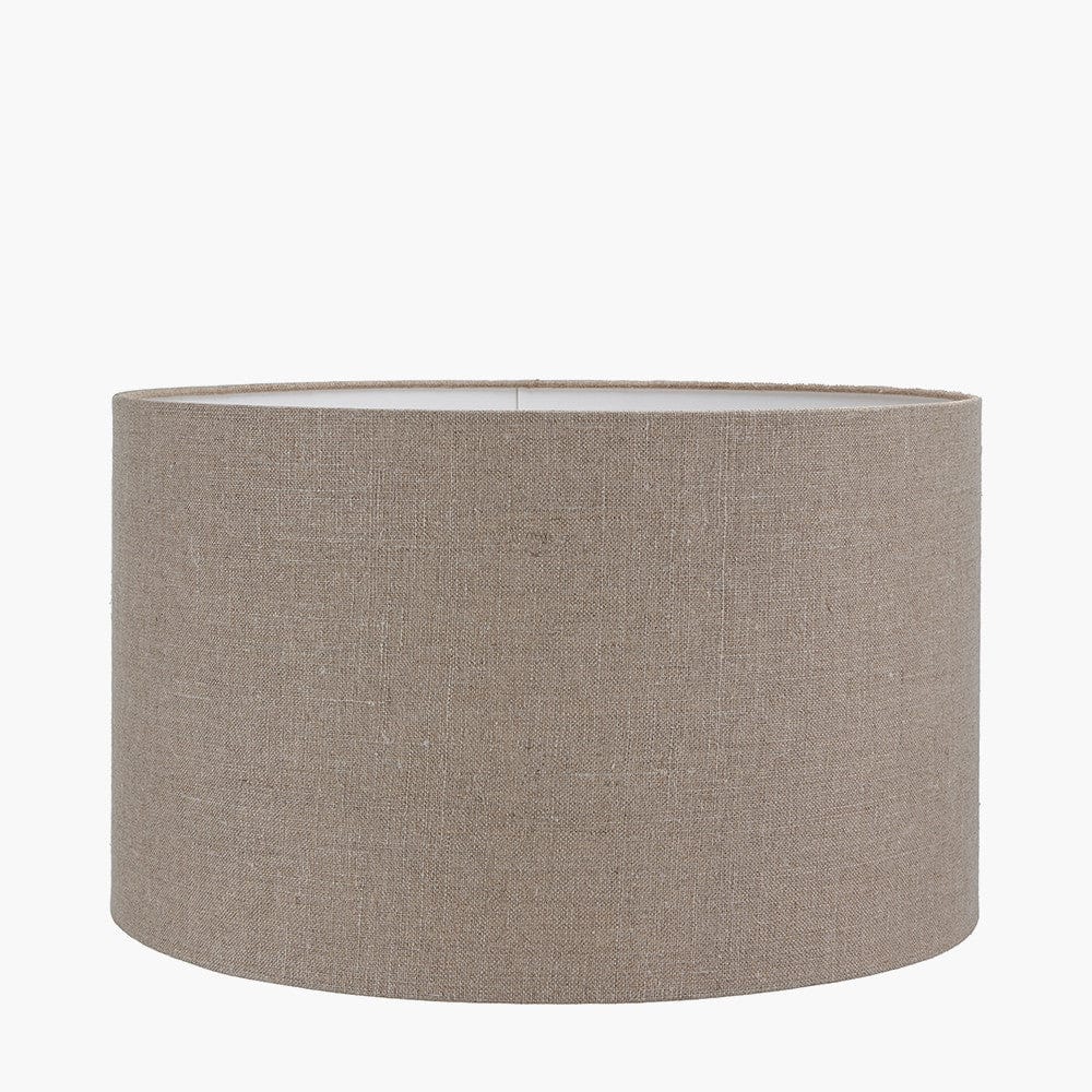 Alia Grey Wash Turned Mango Wood Table Lamp Base with Edward 40cm Natural Linen Cylinder Lampshade.