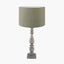 Pacific Lifestyle Lighting Alia Grey Wash Turned Mango Wood Table Lamp Base with Edward 40cm Pistachio Green Linen Cylinder Lampshade House of Isabella UK
