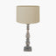 Pacific Lifestyle Lighting Alia Grey Wash Turned Mango Wood Table Lamp Base with Lino 40cm Cream Self Lined Linen Cylinder Lampshade House of Isabella UK