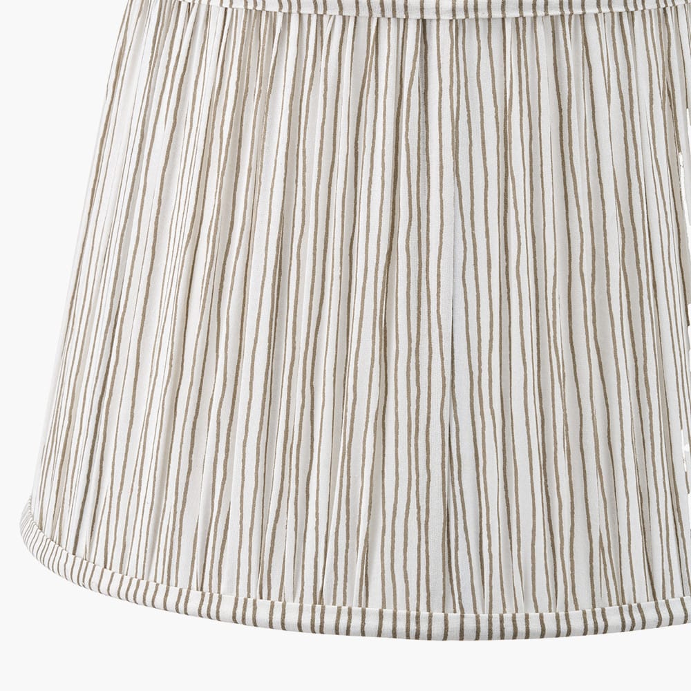 Pacific Lifestyle Lighting Alia Grey Wash Turned Mango Wood Table Lamp Base with Thiago 45cm Natural Stripe Mushroom Pleat Tapered Lampshade House of Isabella UK