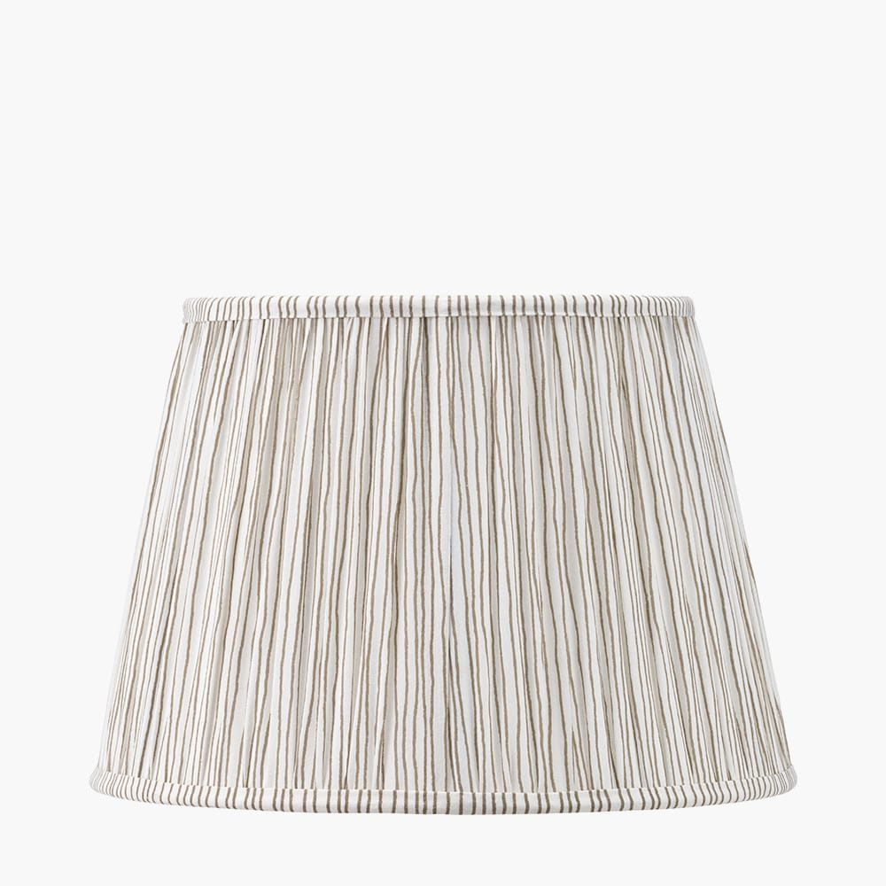 Pacific Lifestyle Lighting Alia Grey Wash Turned Mango Wood Table Lamp Base with Thiago 45cm Natural Stripe Mushroom Pleat Tapered Lampshade House of Isabella UK