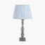 Pacific Lifestyle Lighting Alia Grey Wash Turned Mango Wood Table Lamp Base with Thiago 45cm Ocean Blue Stripe Mushroom Pleat Tapered Lampshade House of Isabella UK