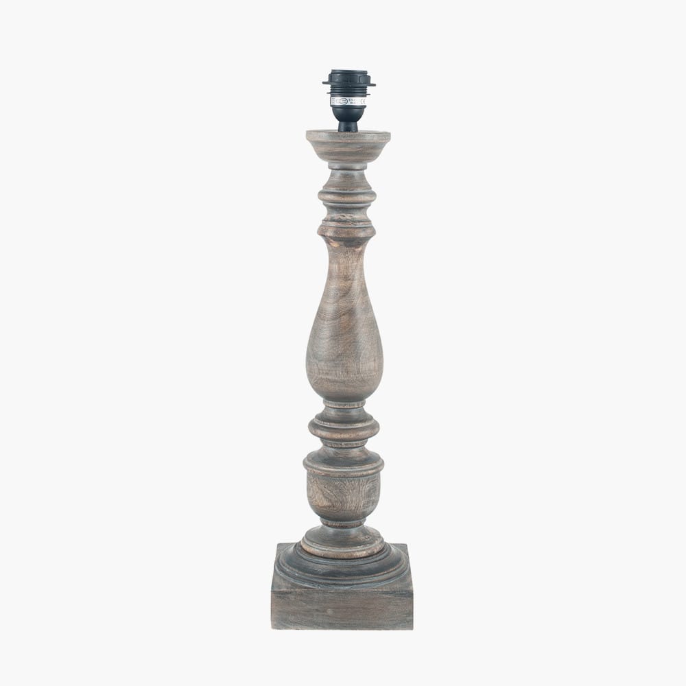 Pacific Lifestyle Lighting Alia Grey Wash Turned Mango Wood Table Lamp Base with Thiago 45cm Ocean Blue Stripe Mushroom Pleat Tapered Lampshade House of Isabella UK