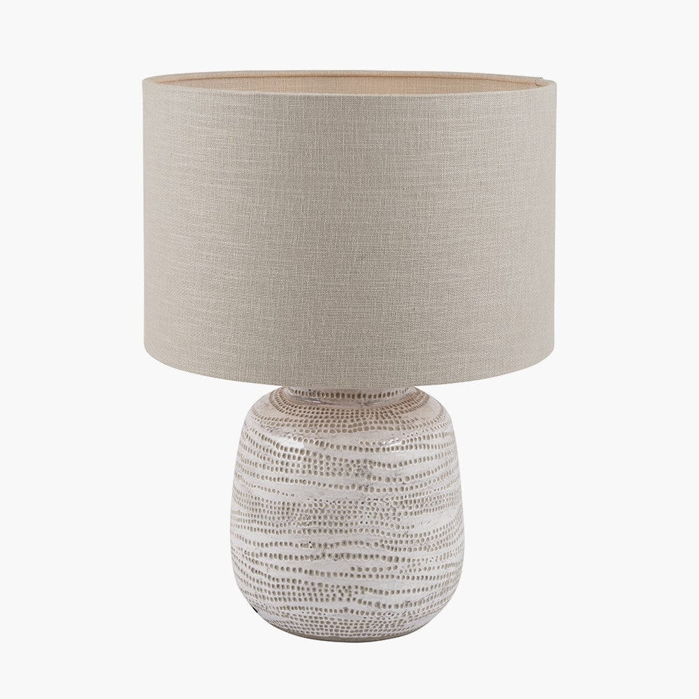 Alina White Dot Design Small Stoneware Table Lamp.