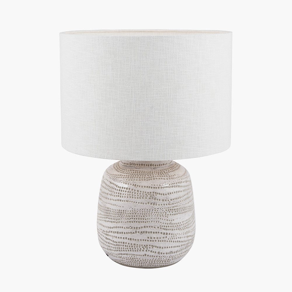 Alina White Dot Design Small Stoneware Table Lamp.