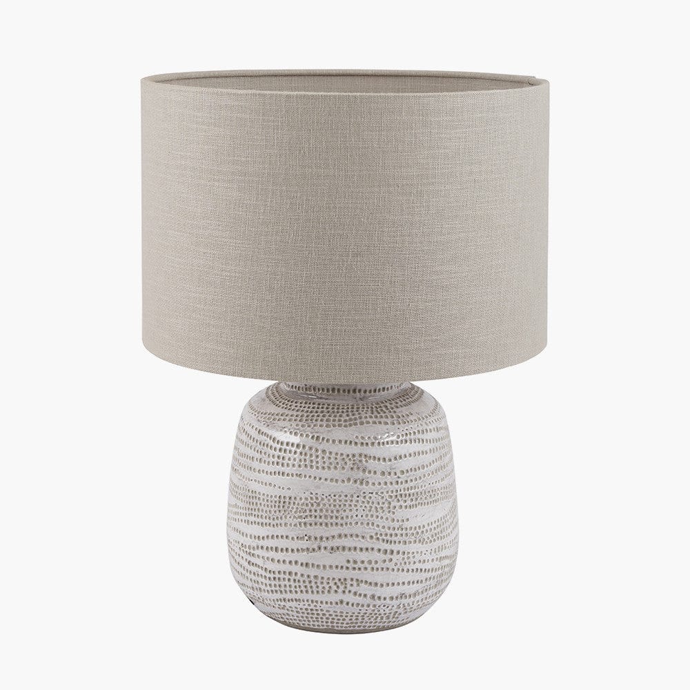 Alina White Dot Design Small Stoneware Table Lamp.