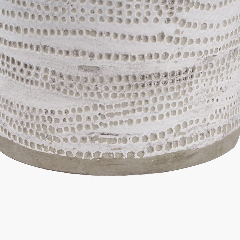 Alina White Dot Design Stoneware Table Lamp Base with Lino 30cm White Self Lined Linen Cylinder Lampshade.