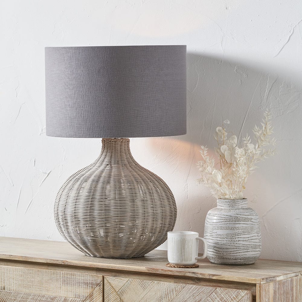 Allona Grey Wash Rattan Table Lamp.