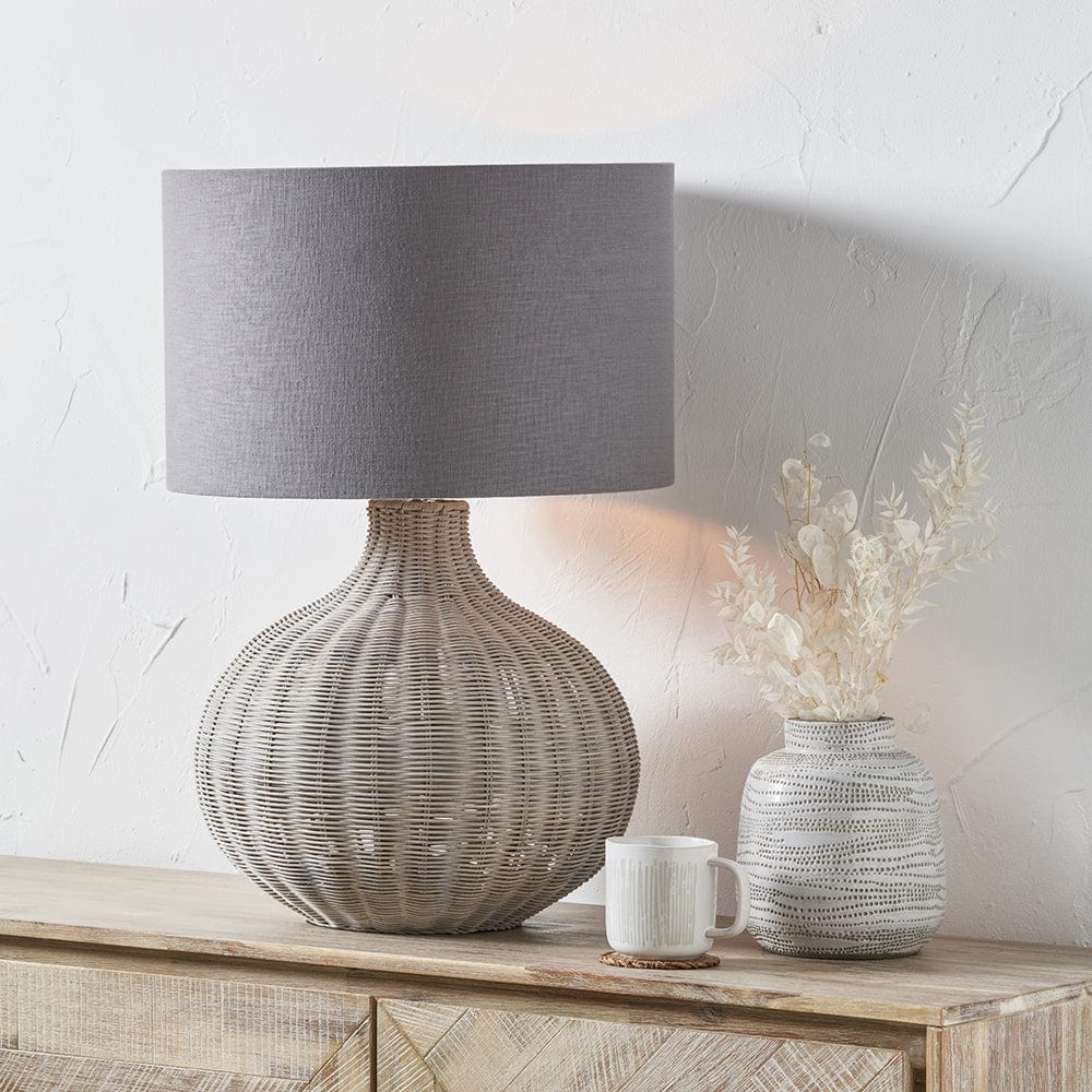 Pacific Lifestyle Lighting Allona Grey Wash Rattan Table Lamp House of Isabella UK