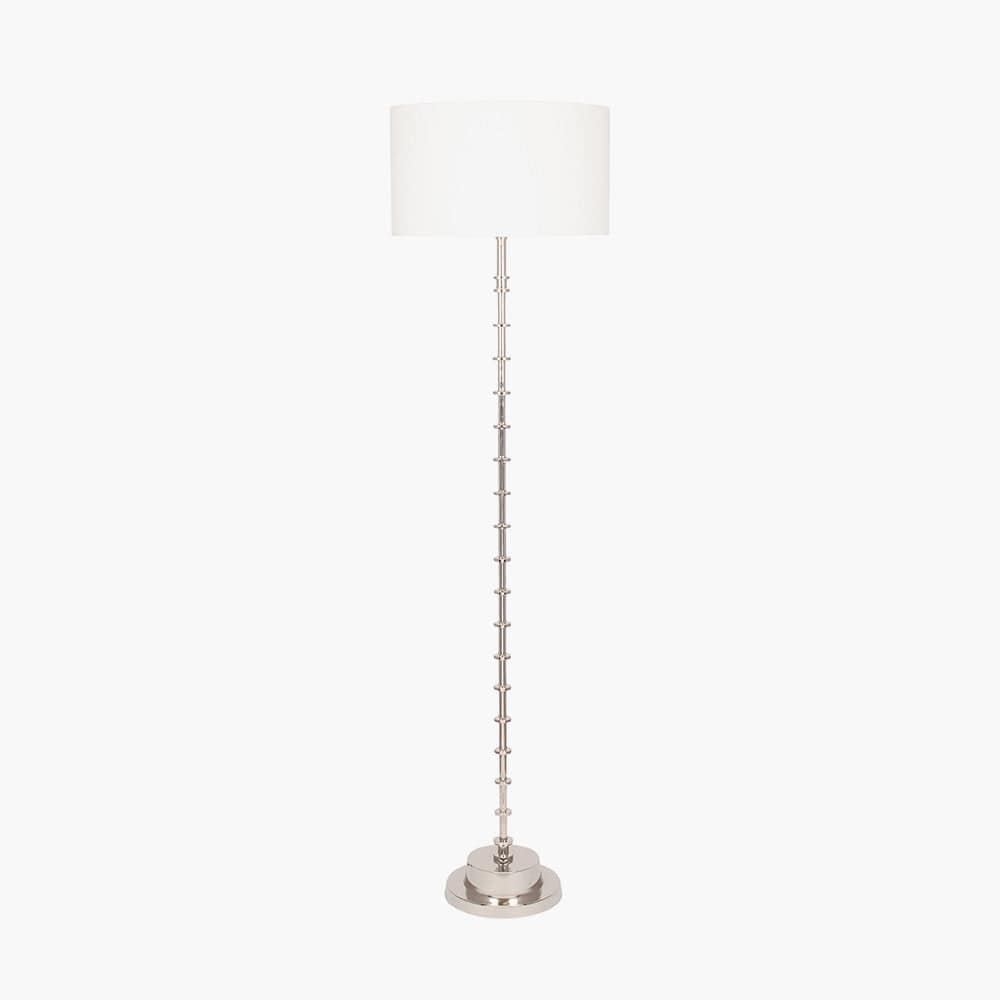 Almas Silver Metal Floor Lamp Base with Henry 45cm White Handloom Cylinder Lampshade.