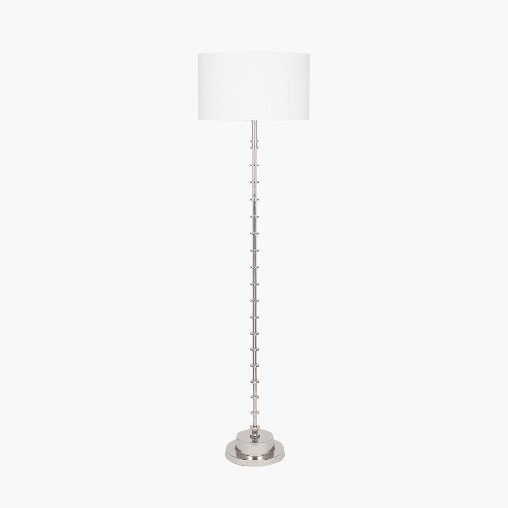 Almas Silver Metal Floor Lamp Base with Henry 45cm White Handloom Cylinder Lampshade.