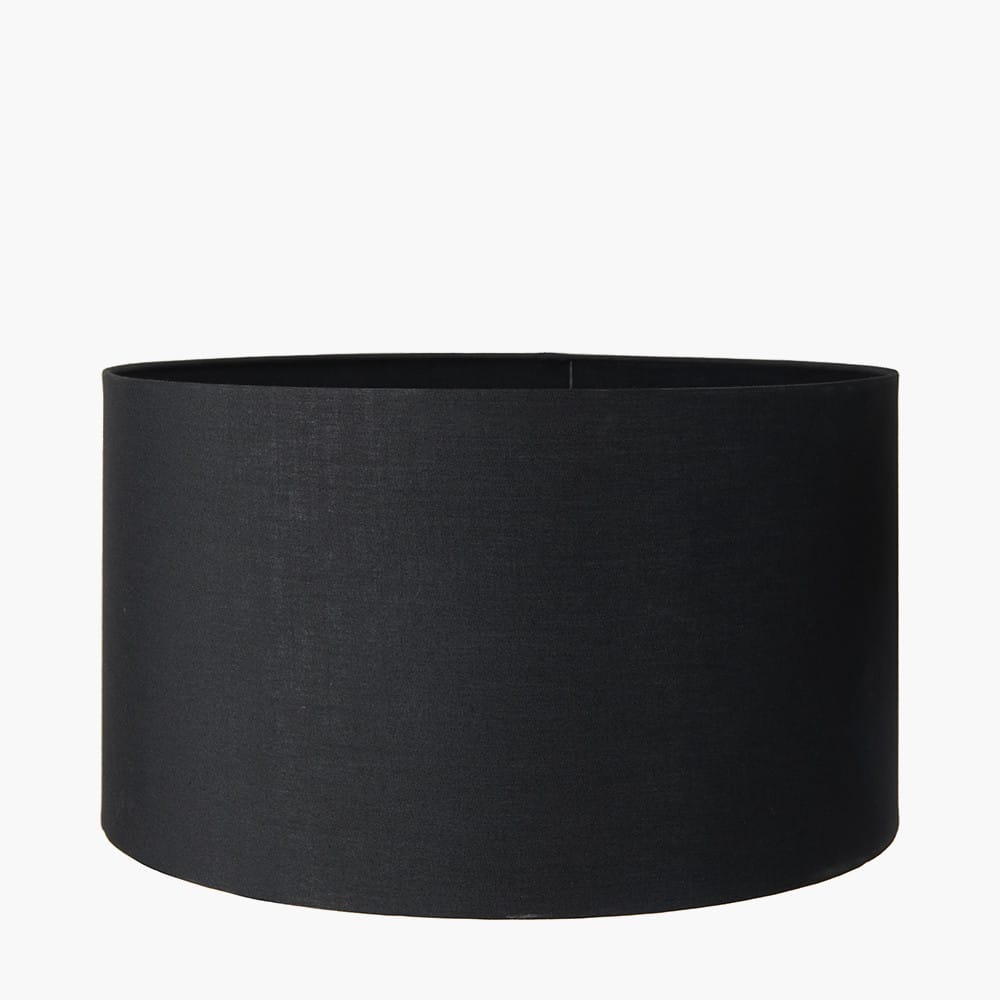 Pacific Lifestyle Lighting Alnico Black and Brass Metal Textured Table Lamp Base with Harry 35cm Black Cotton Mix Cylinder Lampshade House of Isabella UK