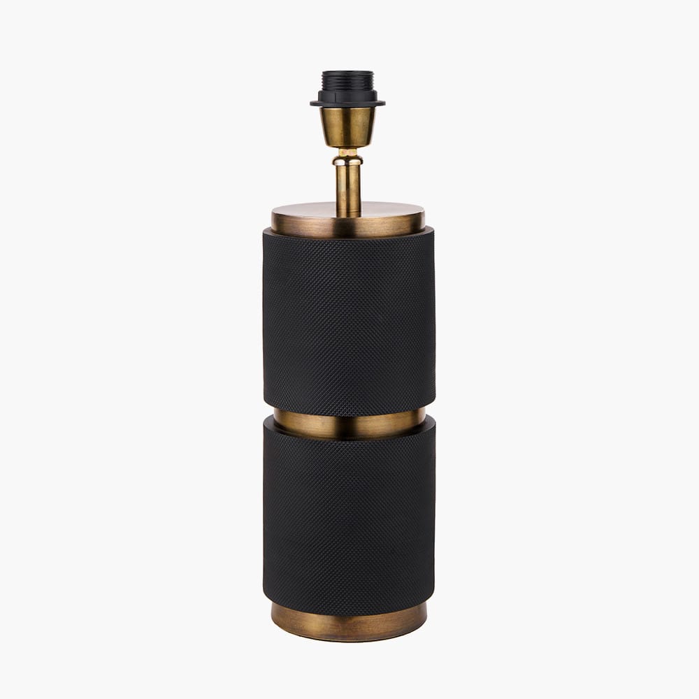 Pacific Lifestyle Lighting Alnico Black and Brass Metal Textured Table Lamp Base with Harry 35cm Black Cotton Mix Cylinder Lampshade House of Isabella UK