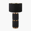 Pacific Lifestyle Lighting Alnico Black and Brass Metal Textured Table Lamp Base with Stellan 35cm Black Slubbed Silk Mix Gold Lined Cylinder Lampshade House of Isabella UK
