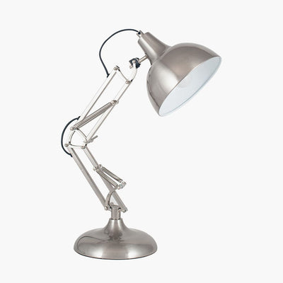 Pacific Lifestyle Lighting Alonzo Brushed Chrome Metal Task Table Lamp House of Isabella UK