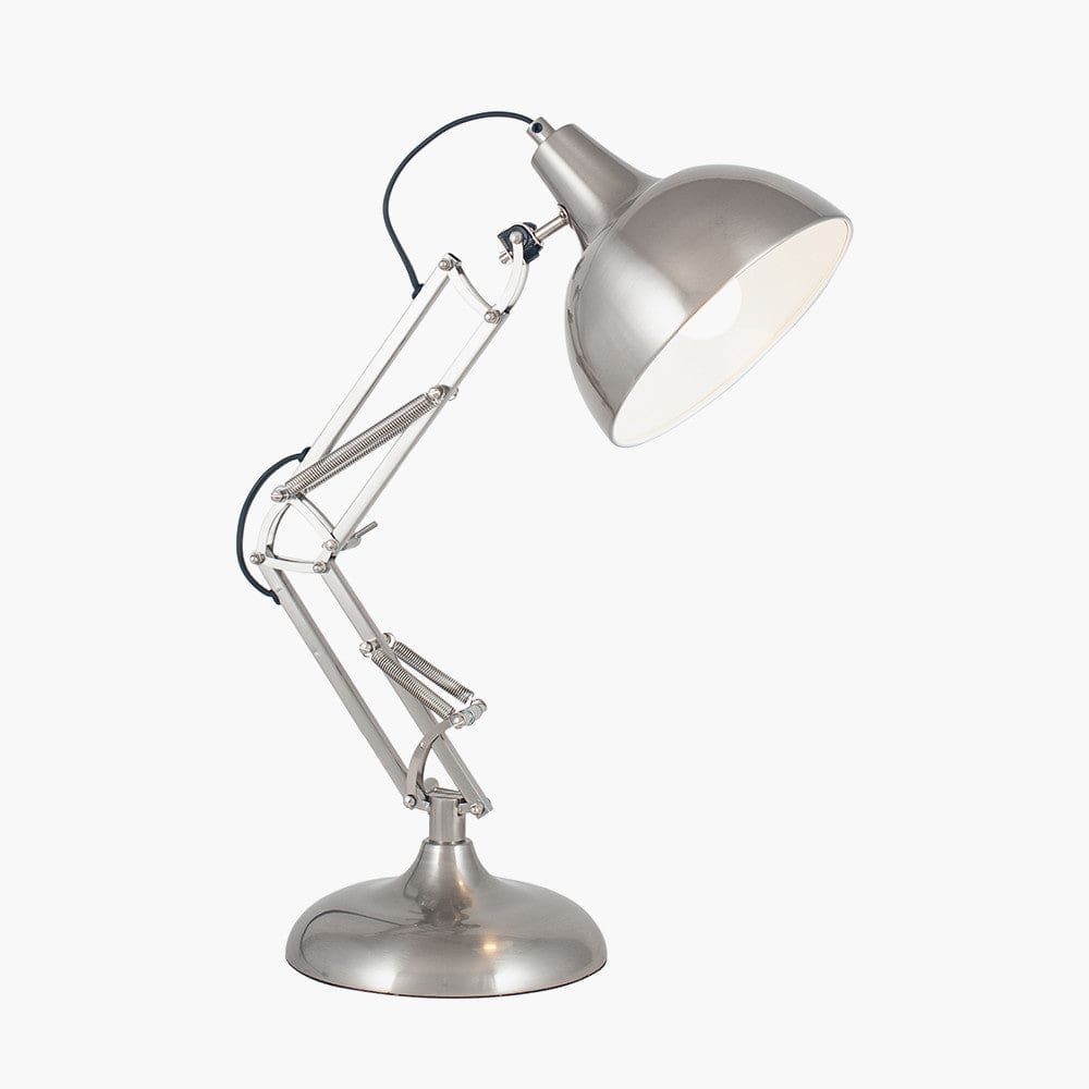 Pacific Lifestyle Lighting Alonzo Brushed Chrome Metal Task Table Lamp House of Isabella UK