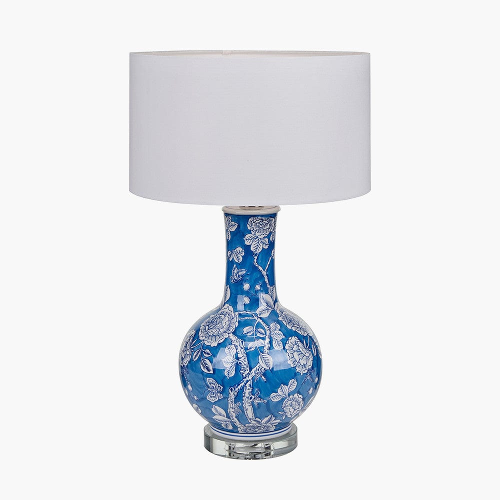 Altheda Blue and White Floral Ceramic and Crystal Base Table Lamp - Base Only.