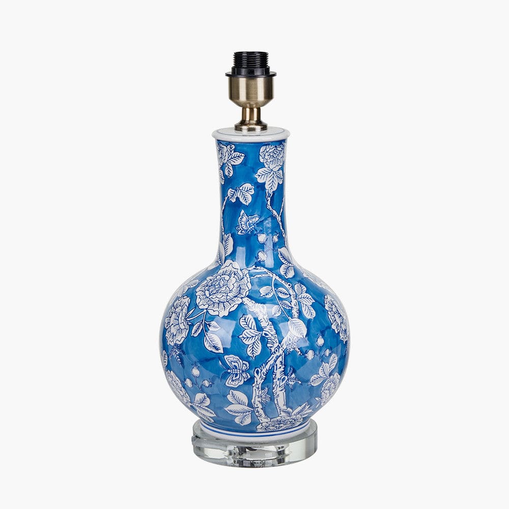 Altheda Blue and White Floral Ceramic and Crystal Base Table Lamp - Base Only.