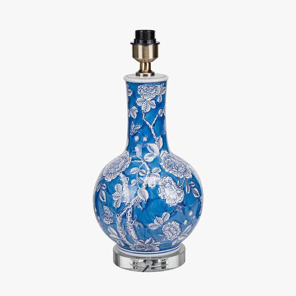 Altheda Blue and White Floral Ceramic and Crystal Base Table Lamp - Base Only.