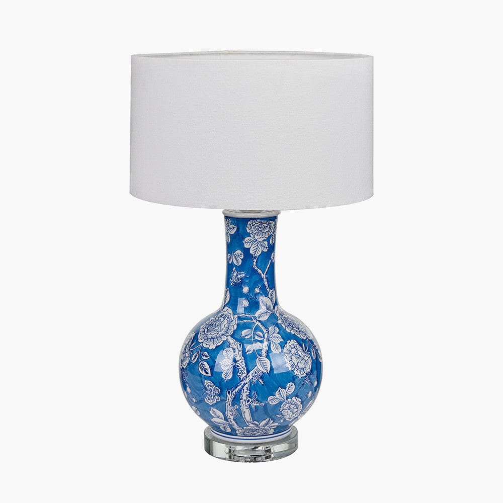 Altheda Blue and White Floral Ceramic and Crystal Base Table Lamp - Base Only.