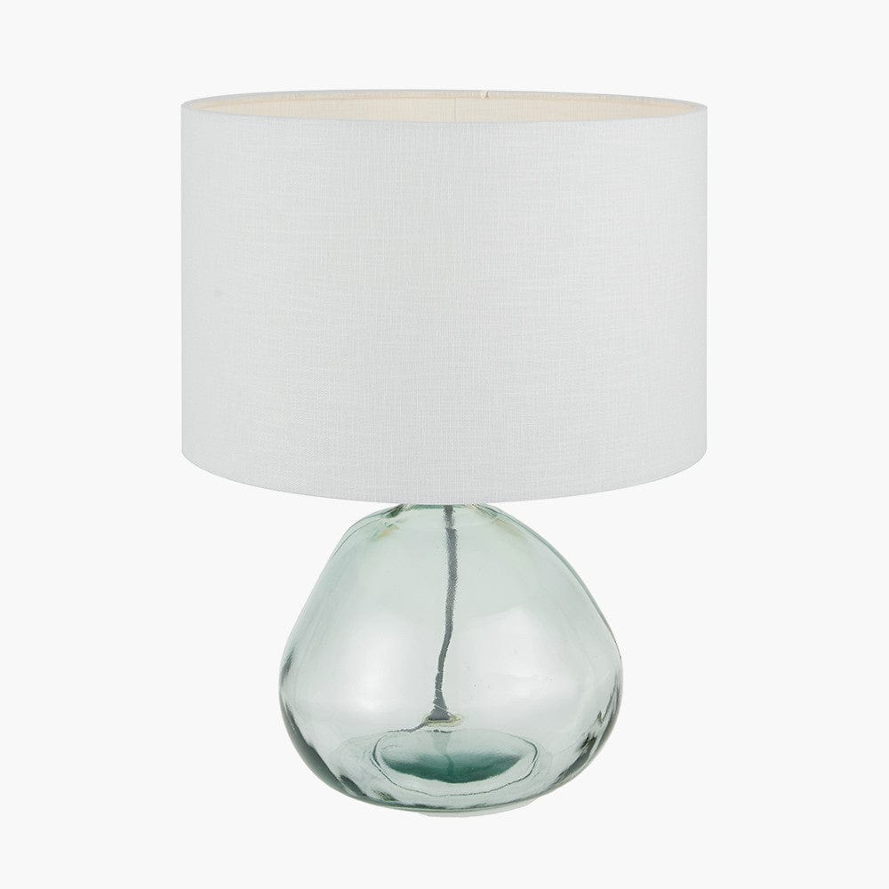 Pacific Lifestyle Lighting Alvira Organic Shape Recycled Glass Table Lamp Base with Lino 30cm White Self Lined Linen Cylinder Lampshade House of Isabella UK
