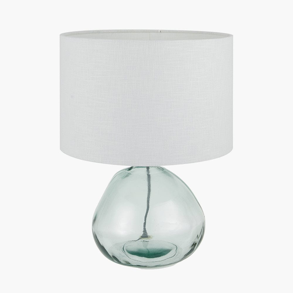 Pacific Lifestyle Lighting Alvira Organic Shape Recycled Glass Table Lamp Base with Lino 30cm White Self Lined Linen Cylinder Lampshade House of Isabella UK