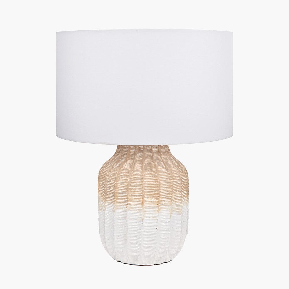 Pacific Lifestyle Lighting Amalia Natural Ombre Textured Stoneware Table Lamp Base with Harry 30cm Ivory Cotton Mix Cylinder Lampshade House of Isabella UK