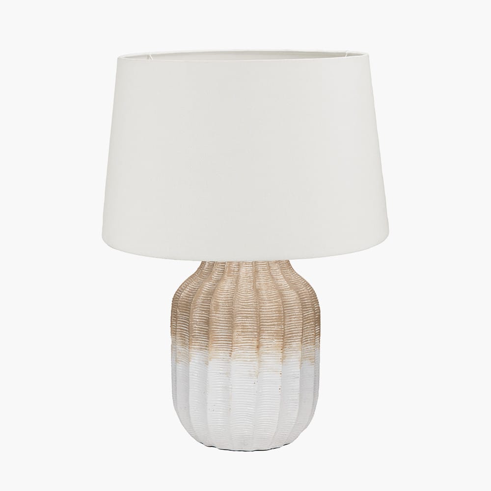 Pacific Lifestyle Lighting Amalia Natural Ombre Textured Stoneware Table Lamp Base with Winston 30cm White Handloom Tapered Lampshade House of Isabella UK