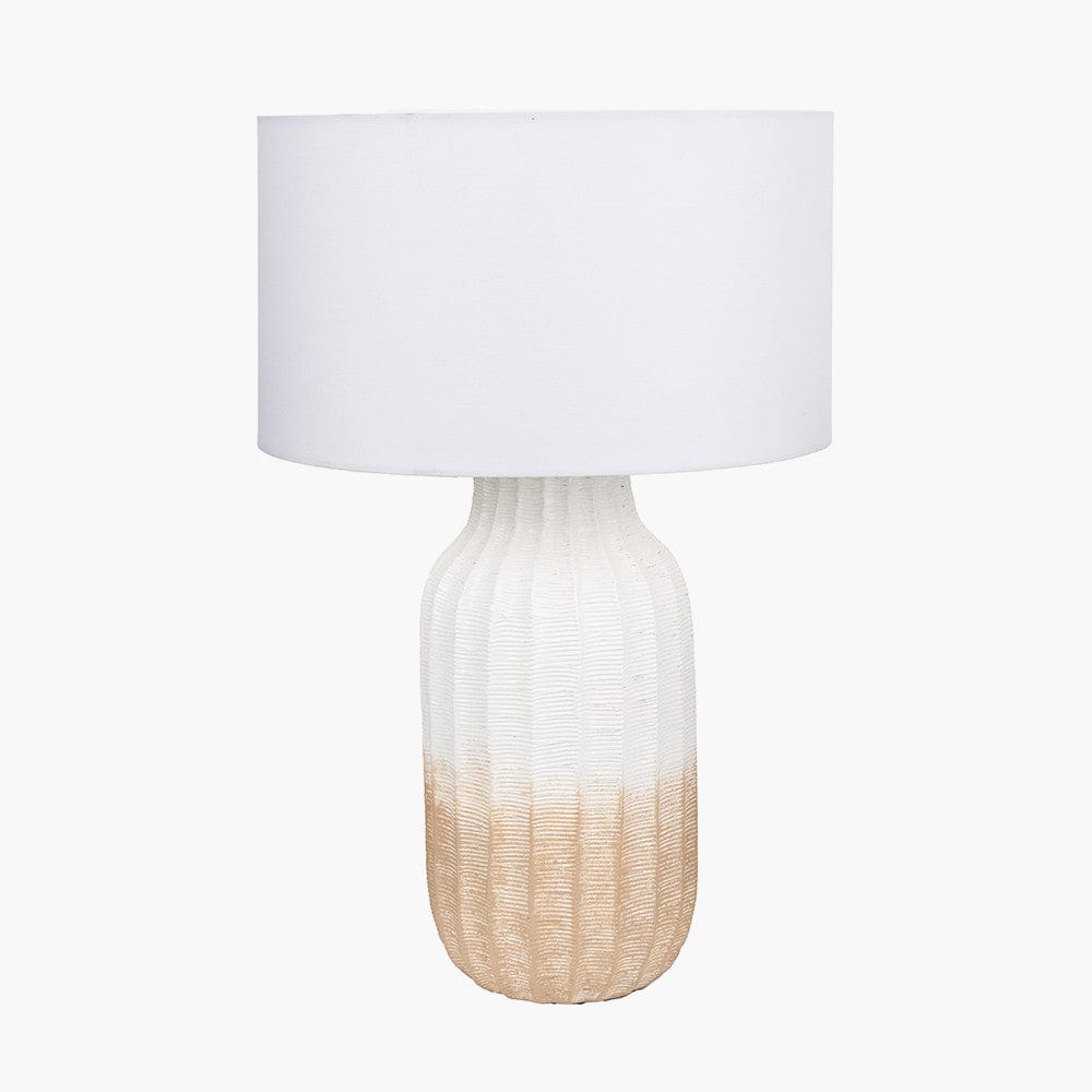 Amalia Natural Ombre Textured Stoneware Tall Table Lamp Base with Harry 35cm Ivory Cotton Mix Cylinder Lampshade.