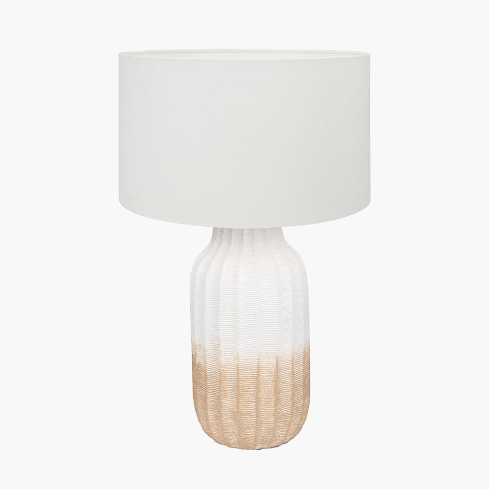 Pacific Lifestyle Lighting Amalia Natural Ombre Textured Stoneware Tall Table Lamp Base with Henry 35cm White Handloom Cylinder Lampshade House of Isabella UK