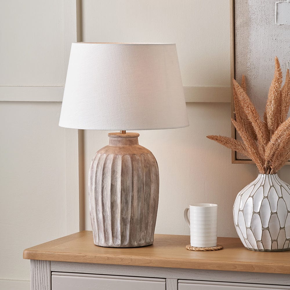 Pacific Lifestyle Lighting Ambrosia Natural Grooved Stoneware Table Lamp Base House of Isabella UK