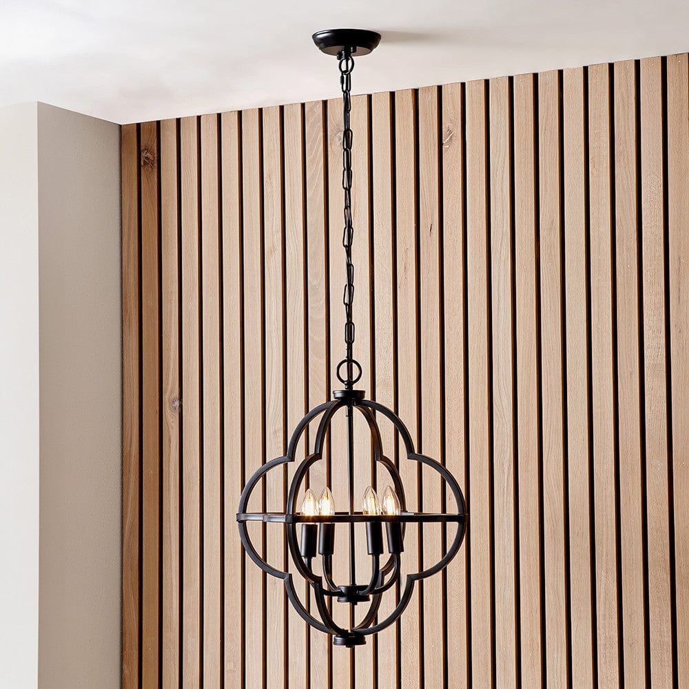 Amine Black Metal 4 Light Fleur De Lys Pendant.