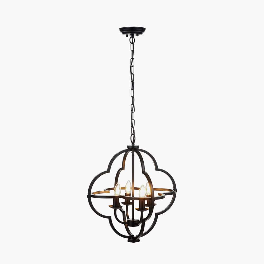 Amine Black Metal 4 Light Fleur De Lys Pendant.