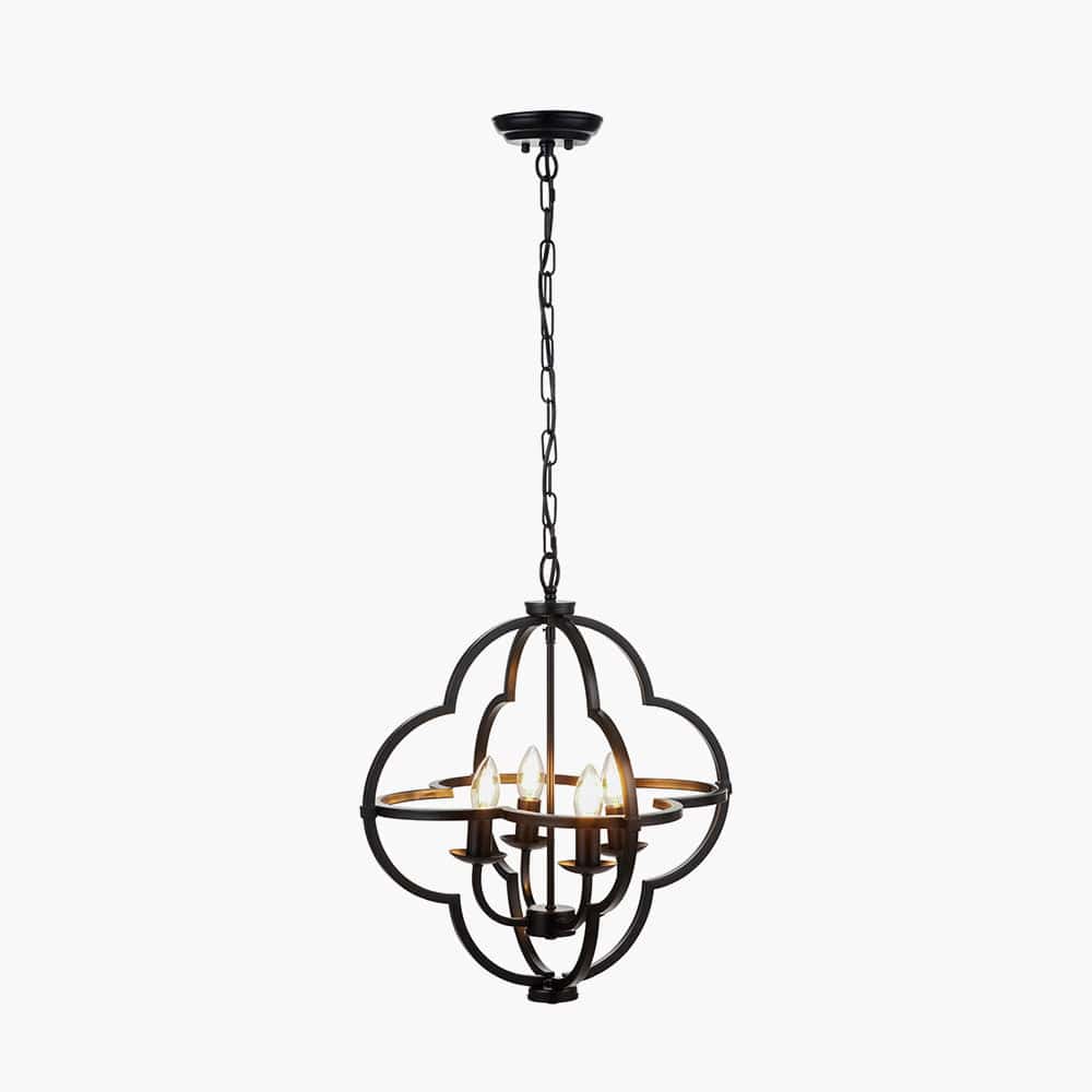 Pacific Lifestyle Lighting Amine Black Metal 4 Light Fleur De Lys Pendant House of Isabella UK