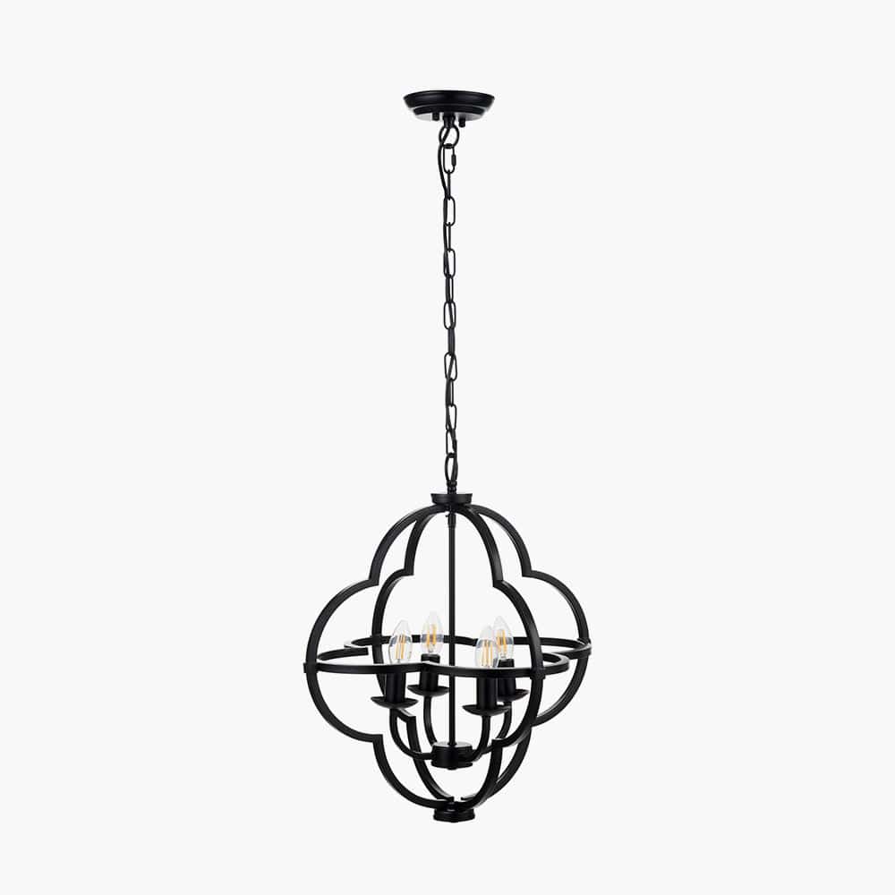 Amine Black Metal 4 Light Fleur De Lys Pendant.